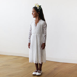 Ivory lace long sleeves Flower Girls Short Dress #5045 Maxi Blushfashion LTD