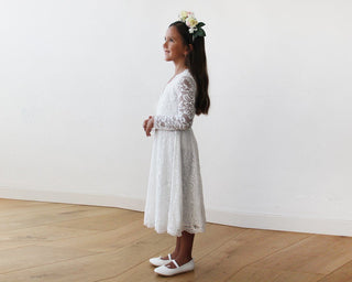 Ivory lace long sleeves Flower Girls Short Dress #5045 Maxi Blushfashion LTD