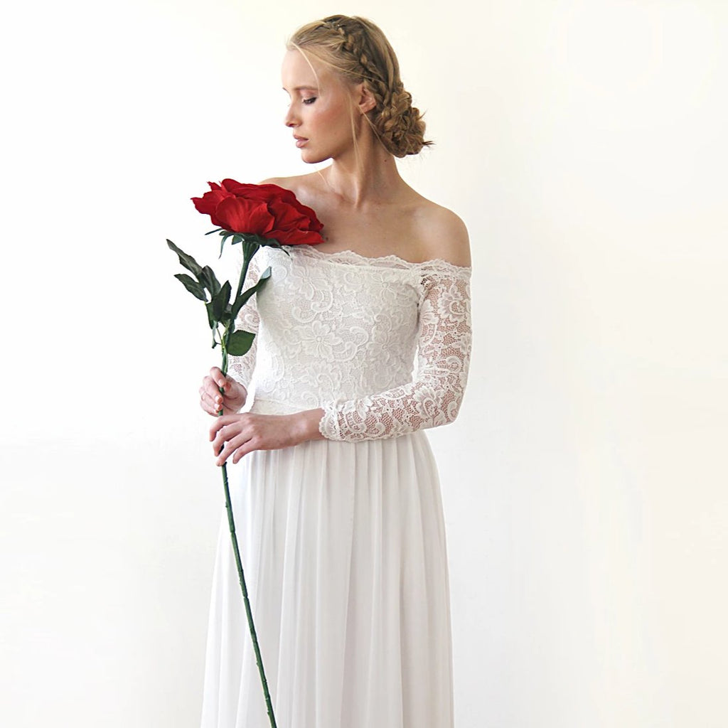 Ivory Off Shoulder Maxi Dress with Lace Back