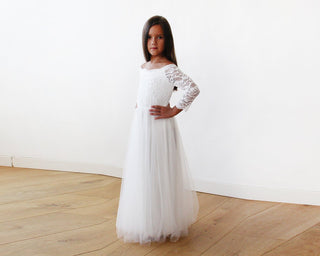 Ivory Off-The-Shoulder Lace & Tulle Maxi Girls Gown #5040 Maxi Blushfashion LTD