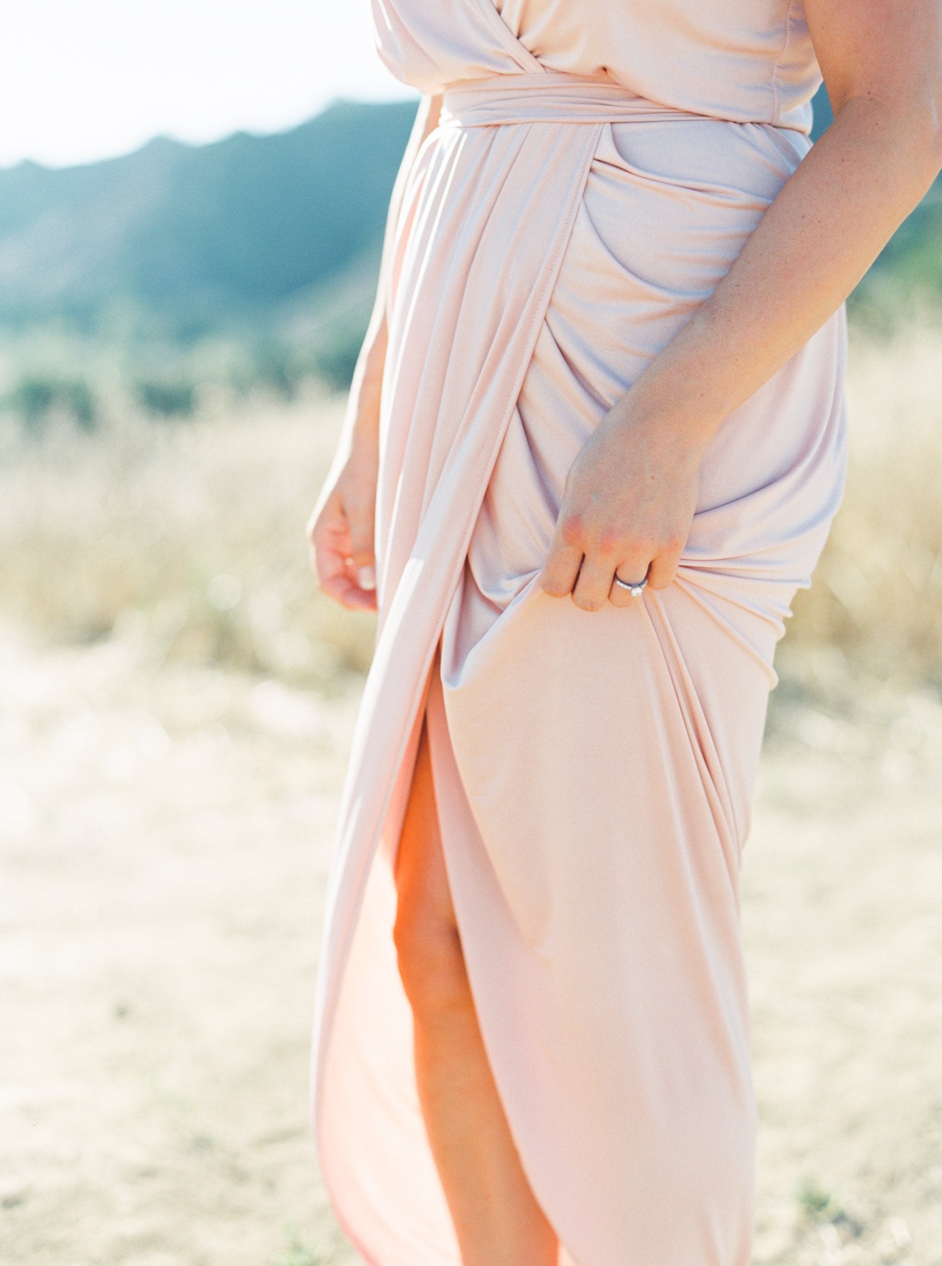 blush wrap maxi dress Standard / S Romantic Blush Floral Satin Maxi Wrap Dress with Slit for Outdoor Wedding Guests