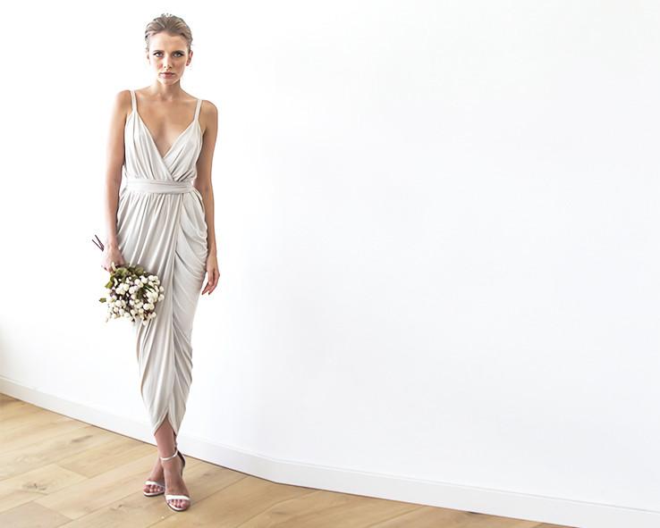 ivory wrap maxi dress Ivory Wrap Satin Dress With Flutter Sleeves