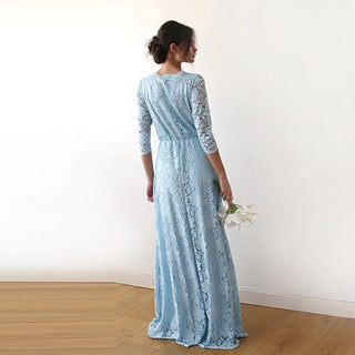 Light Blue Lace three quarters Sleeve Dress #1124 Maxi Blushfashion LTD