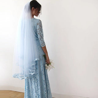 Light Blue Lace three quarters Sleeve Dress #1124 Maxi Blushfashion LTD