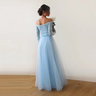 Light Blue Off-The-Shoulder  Dress #1134 Maxi Blushfashion LTD