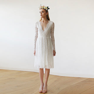 ivory lace dress knee length Ombreprom Homecoming Dress Chic Ivory Long Sleeves Knee Length Lace Short Prom Dress