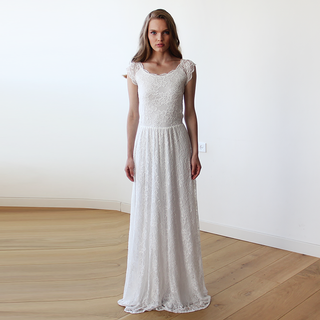 Ivory Off-Shoulders Lace Bridal Gown #1142 Maxi XXS-XS Blushfashion LTD