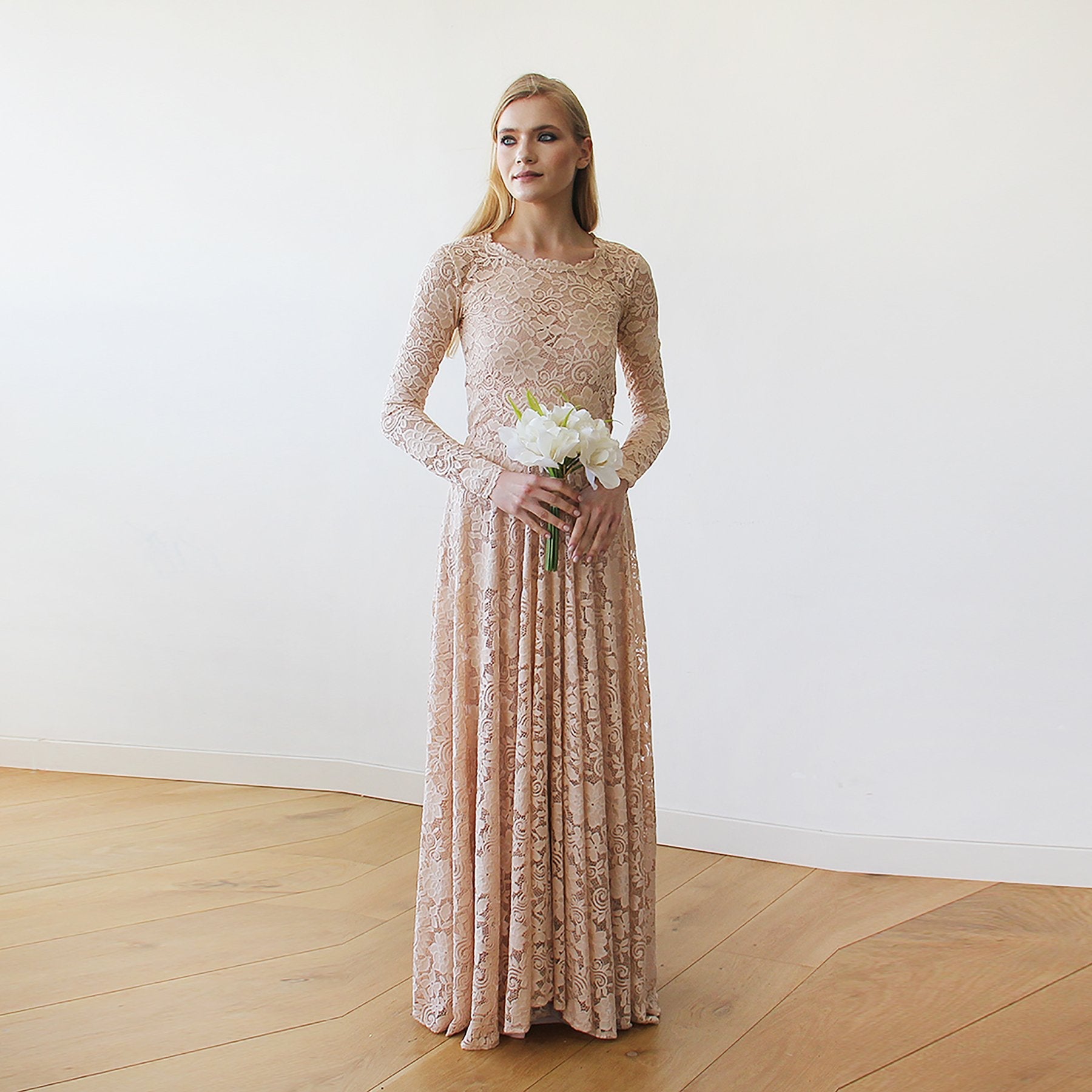 Round Neckline Pink Lace Dress #1147 Round Neckline Pink Lace Dress #1147