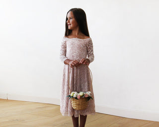 Off-The-Shoulder Pink Lace Midi Girls Dress #5042 Midi Age 2-3 Blushfashion LTD