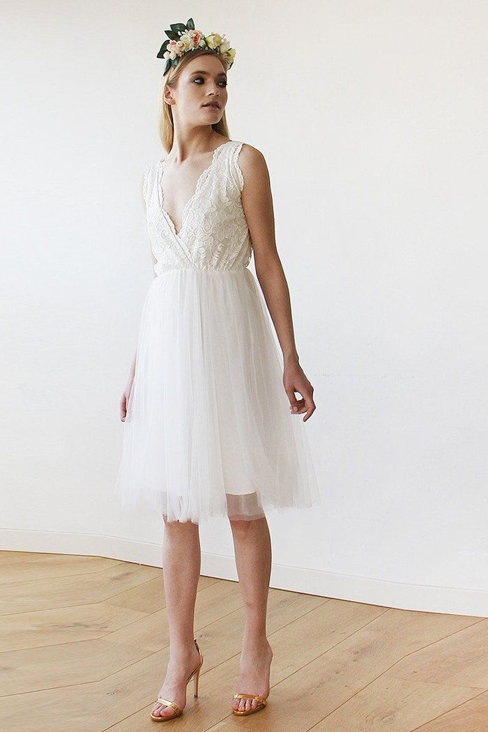 Ivory Tulle & Lace Short Wedding Dress , short wedding dress #1157