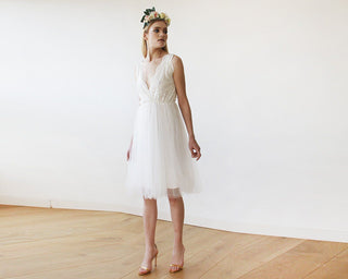 Ivory Tulle & Lace Short Wedding Dress , short wedding dress #1157 Midi Blushfashion LTD