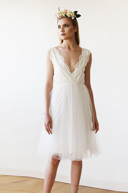 Ivory Tulle & Lace Short Wedding Dress , short wedding dress #1157