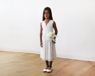 Short wedding dress ,Midi Ivory All Lace Sleeveless Flower Girl Dress #5048 Midi Blushfashion LTD