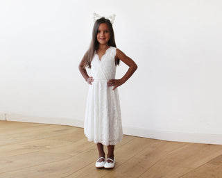 Short wedding dress ,Midi Ivory All Lace Sleeveless Flower Girl Dress #5048 Midi Blushfashion LTD