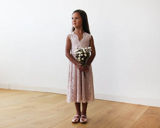 Short wedding dress ,Midi Pink All Lace Sleeveless Flower Girl Dress #5048 Midi Blushfashion LTD