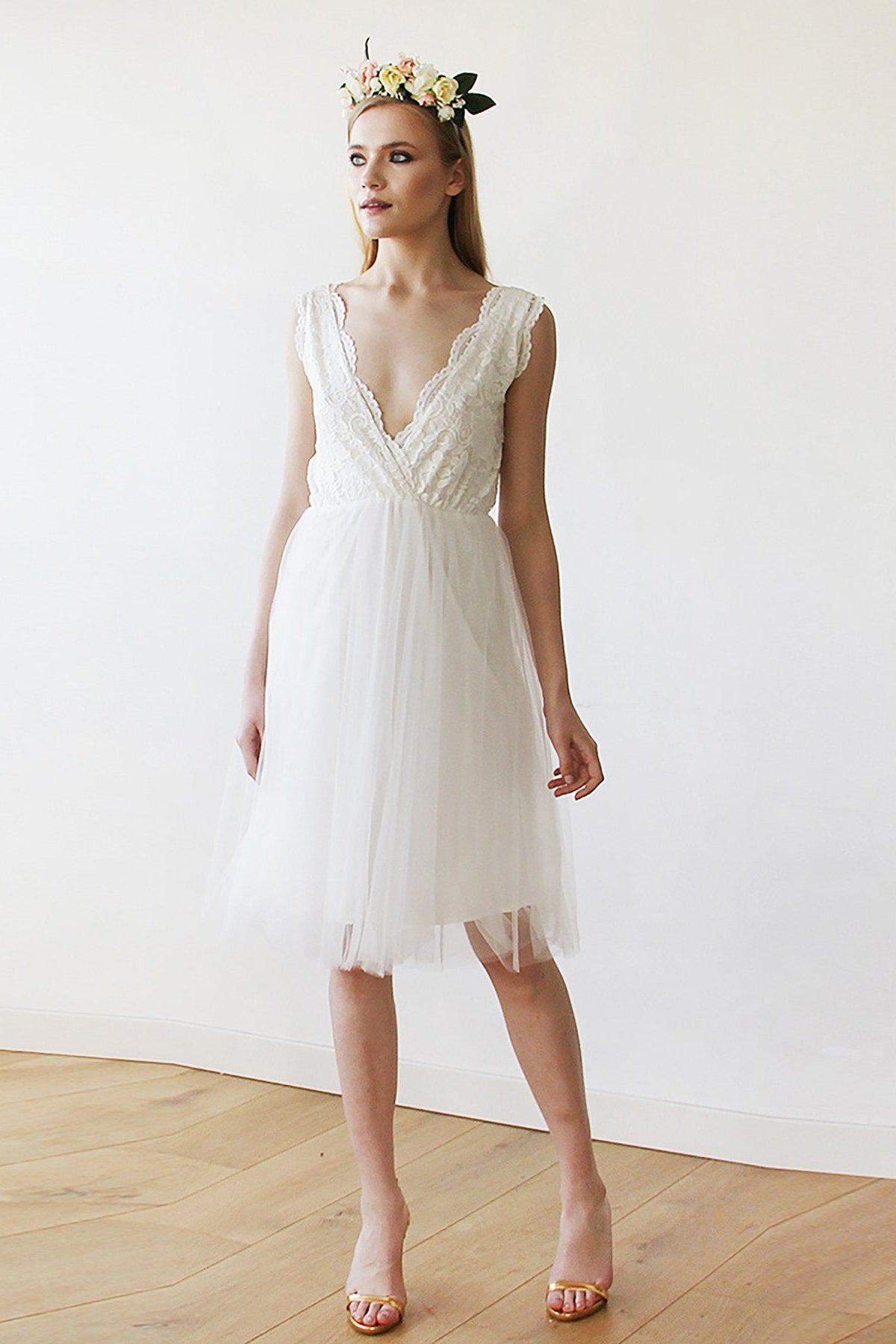 Ivory Tulle & Lace Short Wedding Dress , short wedding dress #1157