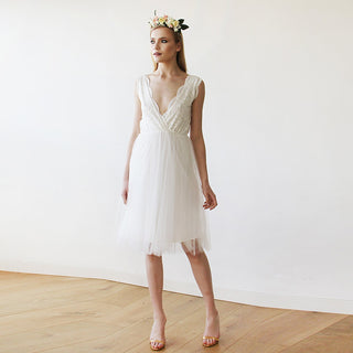Ivory Tulle & Lace Short Wedding Dress , short wedding dress #1157 Midi XXS-XS Blushfashion LTD