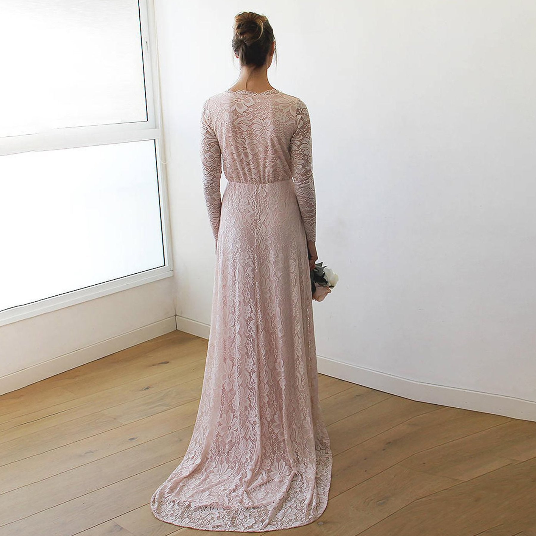 Baby Pink Wrap Dress with Train #1151 Baby Pink Wrap Dress with Train #1151