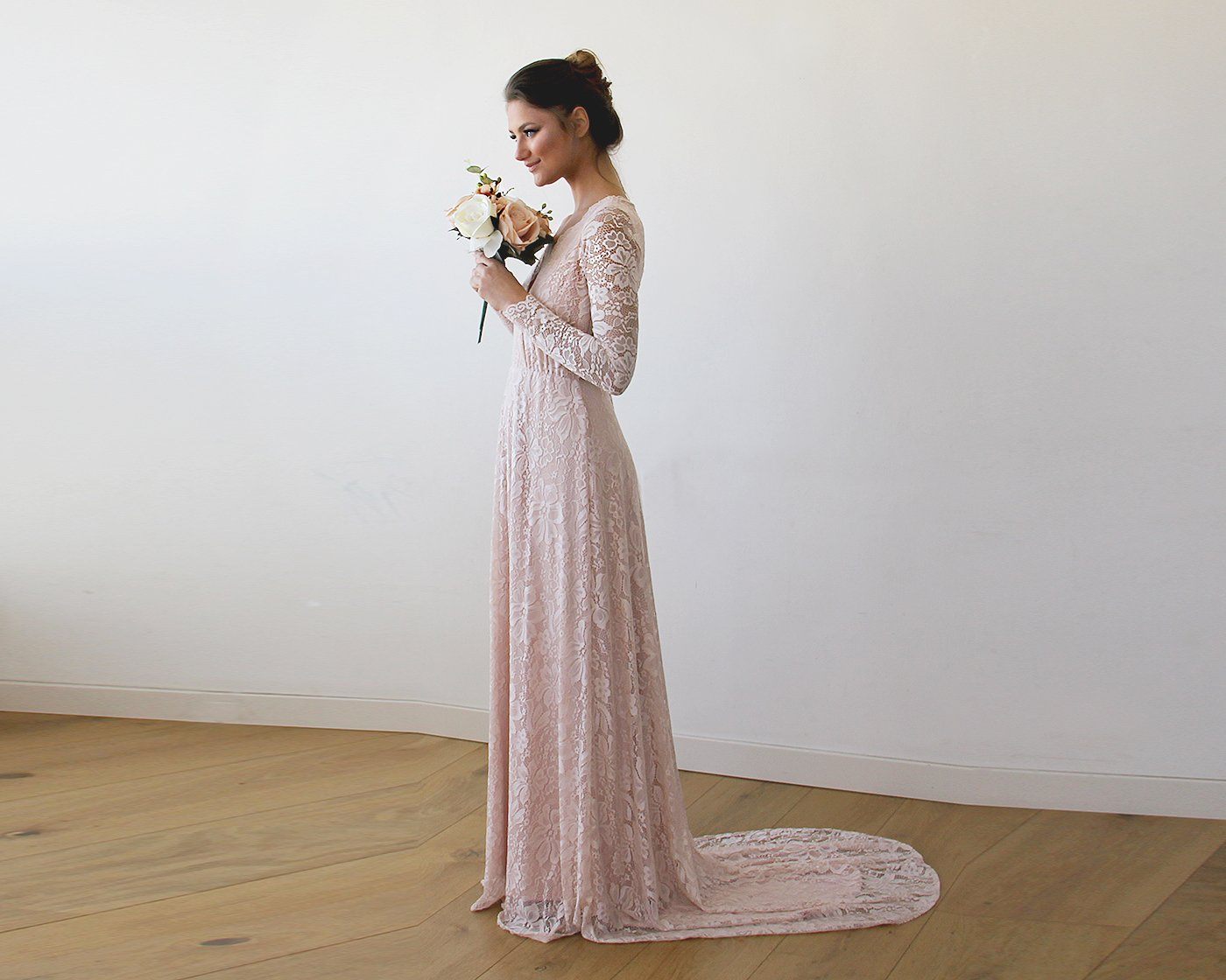 Baby Pink Wrap Dress with Train #1151 Baby Pink Wrap Dress with Train #1151