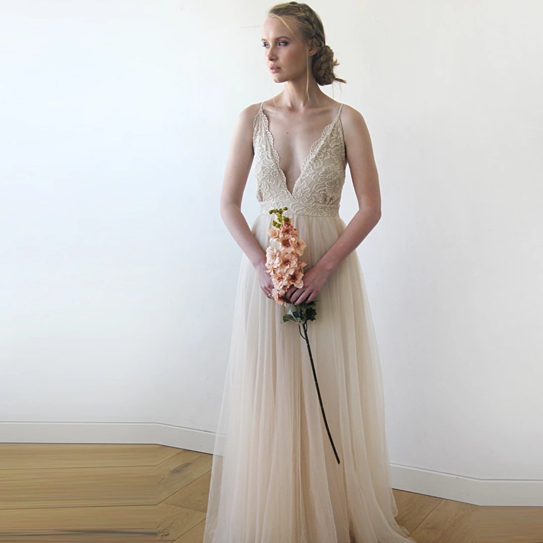 Champagne Tulle Country Wedding Dresses Bridal Gown VW1856 - Champagne /  Custom Size