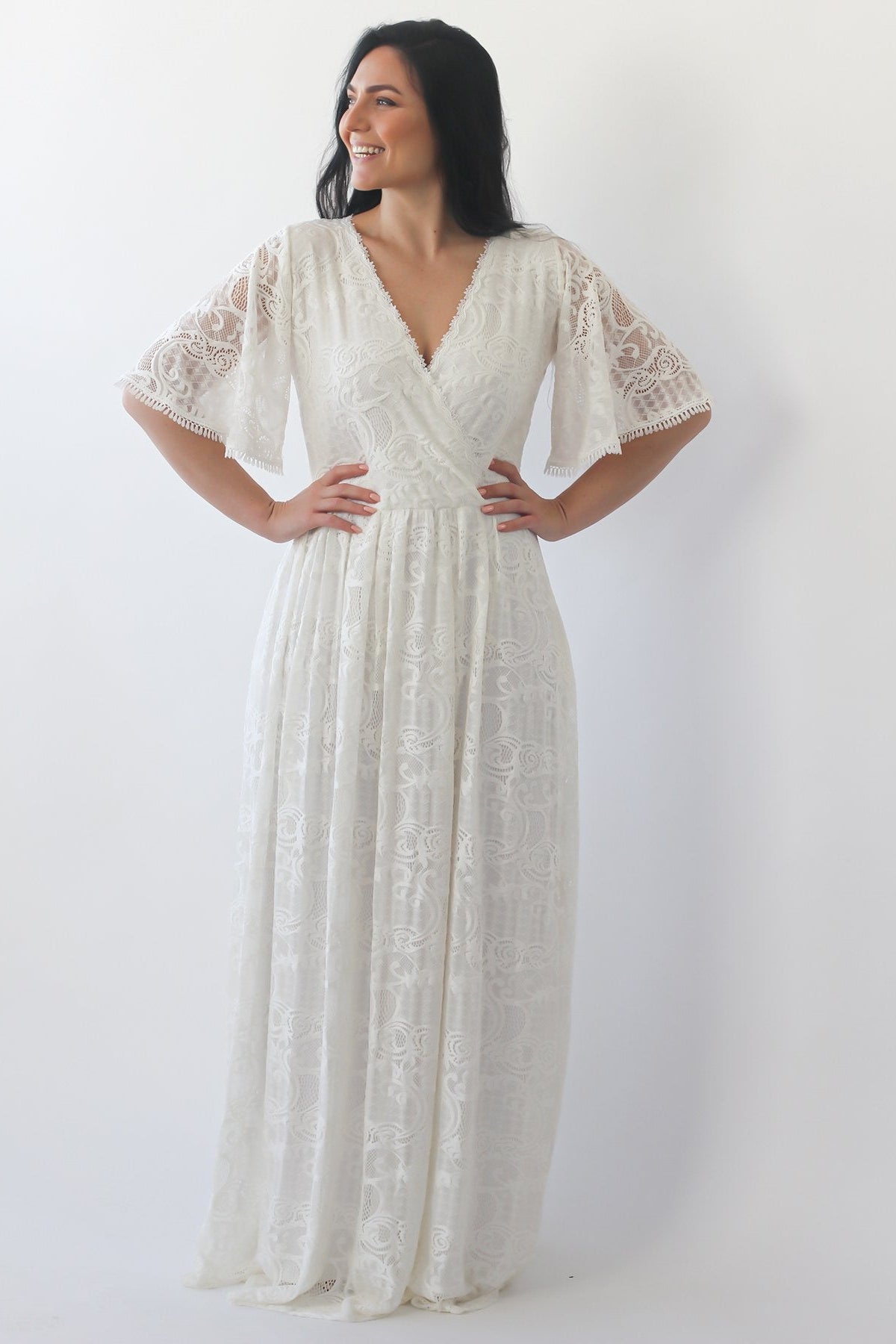 Curvy Butterfly Sleeves wedding dress with pockets