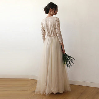 Bestseller Curvy Champagne Lace & Tulle Wedding Dress #1125 Maxi Blushfashion