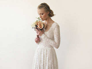Bestseller Curvy Ivory Square Neckline Vintage Dress #1207 Maxi Blushfashion