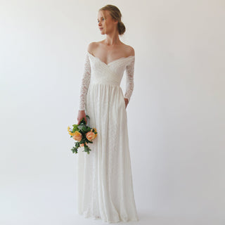 Bestseller Curvy of Off the shoulder Ivory wrap wedding dress with pockets #1244 Maxi Blushfashion