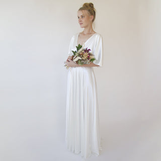 Bestseller Deep V Neckline Bat Sleeves Minimalist Wedding Dress #1350 Maxi Blushfashion