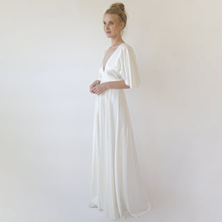 Bestseller Deep V Neckline Bat Sleeves Minimalist Wedding Dress #1350 Maxi Blushfashion
