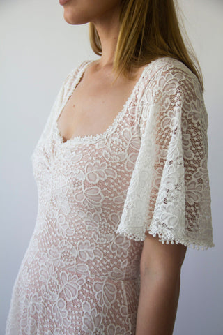 Bestseller Ivory Blush Sweetheart Lace Wedding Dress With short Sleeves #1396 Maxi Blushfashion