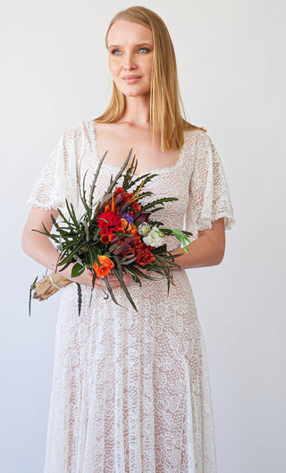 Bestseller Ivory Blush Sweetheart Lace Wedding Dress With short Sleeves #1396 Maxi Blushfashion