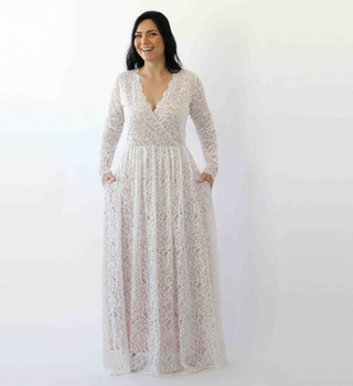 Bestseller Ivory Blushed wedding dress with pockets #1268 Maxi Blushfashion