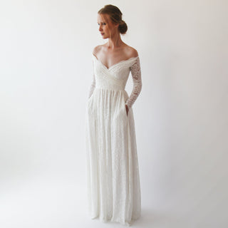 Bestseller Ivory Off the shoulder wrap wedding dress with pockets #1244 Maxi Blushfashion