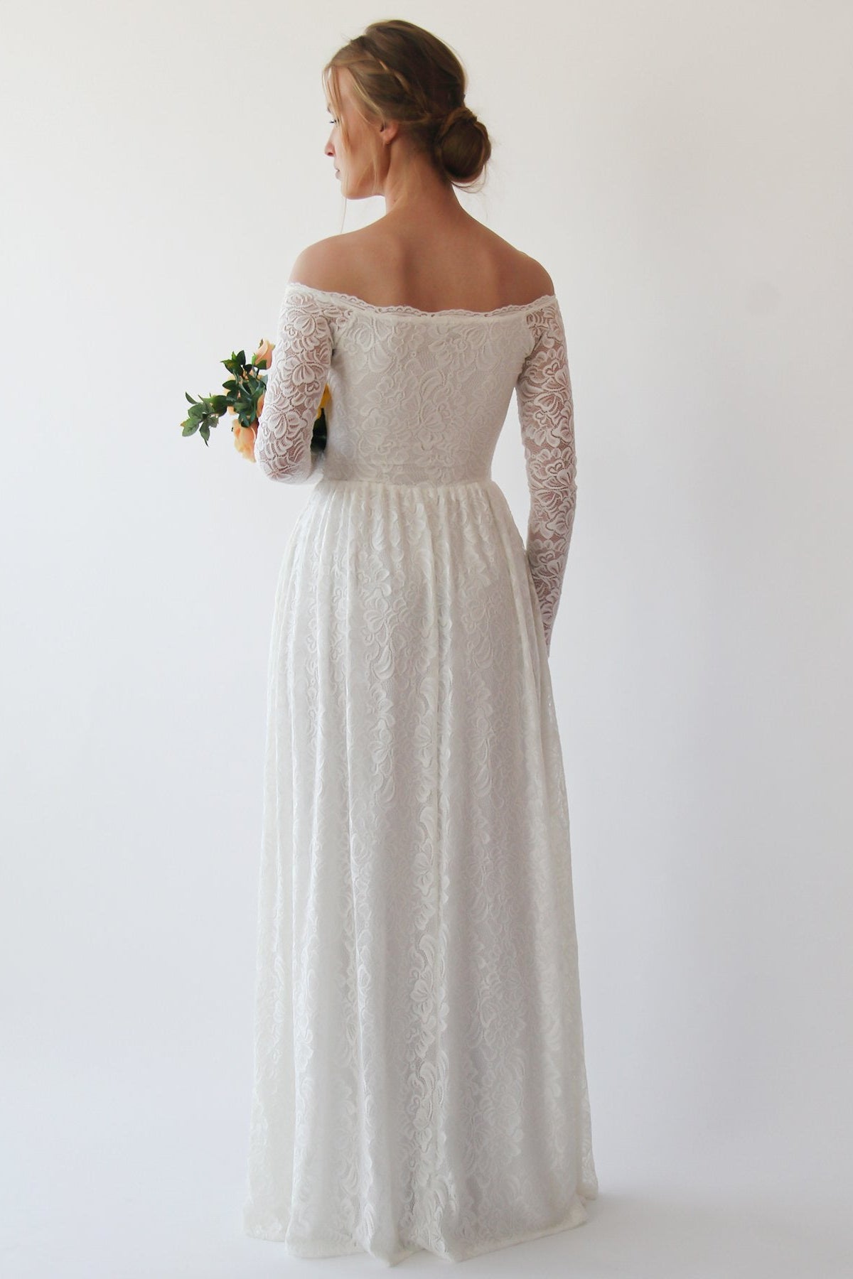 Off Shoulder Circle Skirt Dress with Pockets Ivory