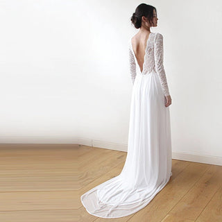 Bestseller Ivory open back Lace & chiffon mesh Dress #1192 Maxi Blushfashion