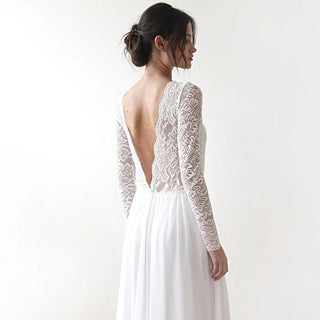 Bestseller Ivory open back Lace & chiffon mesh Dress #1192 Maxi Blushfashion