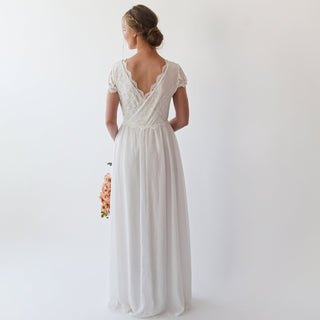 Bestseller Ivory short cape sleeves lace wedding dress  #1235 Maxi Blushfashion