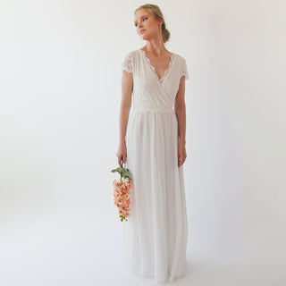 Bestseller Ivory short cape sleeves lace wedding dress  #1235 Maxi Blushfashion