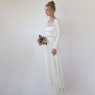 Bestseller Ivory Square Neckline Minimalist Satin Wedding Dress #1351 Maxi Blushfashion