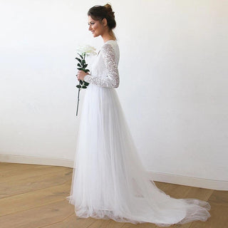 Bestseller Ivory Tulle & Lace Wedding Train Gown #1164 Maxi Blushfashion