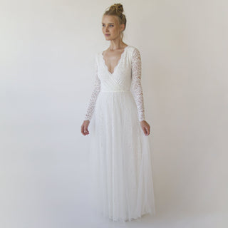 Bestseller Ivory Wedding Dress , Sheer Illusion Tulle Skirt on Lace #1315 Maxi Blushfashion