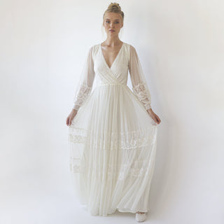 Bestseller Ivory Wrap lace wedding dress with chiffon mesh sleeves #1352 Maxi Blushfashion