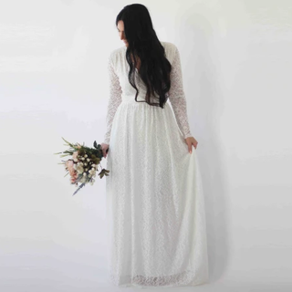 Bestseller Long sleeves Ivory wedding dress with pockets #1269 Maxi Blushfashion