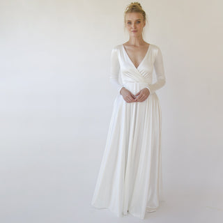 Bestseller Minimalist Wedding Dress, Ivory Wrap Modern Wedding Dress #1347 Maxi Blushfashion