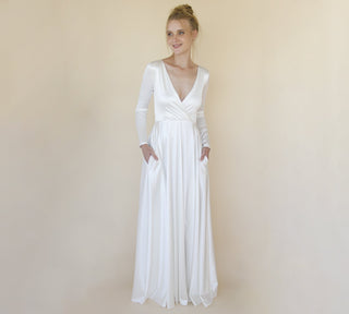 Bestseller Minimalist Wedding Dress, Ivory Wrap Modern Wedding Dress #1347 Maxi Blushfashion