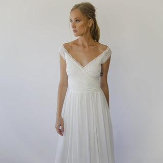 Bestseller Off the shoulder short sleeves wrap wedding dress #1302 Maxi Blushfashion