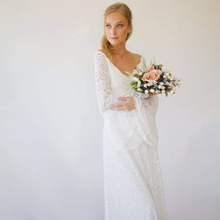 Bestseller Off the shoulder wrap wedding dress with bell sleeves #1279 Maxi Blushfashion