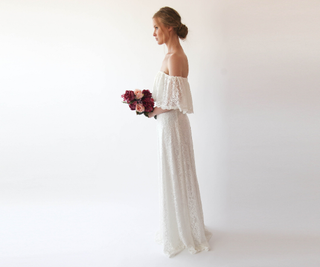 Bestseller Ruffled Crinkle Off-shoulder Wedding Dress #1229 Maxi Blushfashion