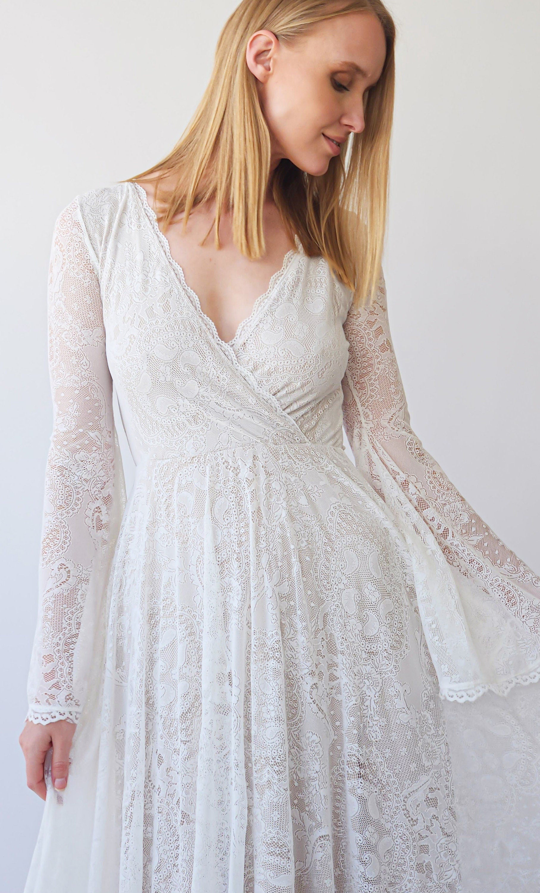Long Bell Sleeves Gown #1394 Long Bell Sleeves Gown #1394
